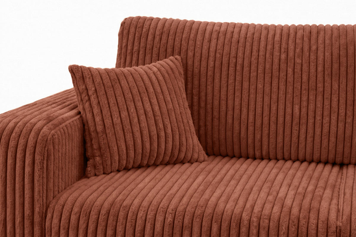 ECKSOFA Mit Schlaffunktion, Cordstoff Tilia, Kupfer, Rechts, ROUND ONE XL - Orange, Holz (271/175cm) - Kaiser Möbel