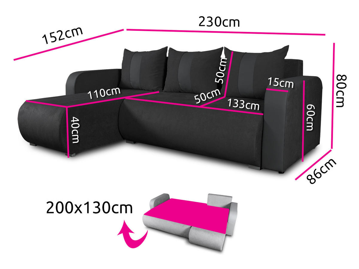 ECKSOFA Rino - Dunkelgrau/Grau, Holz/Textil (230/152cm) - Sofnet