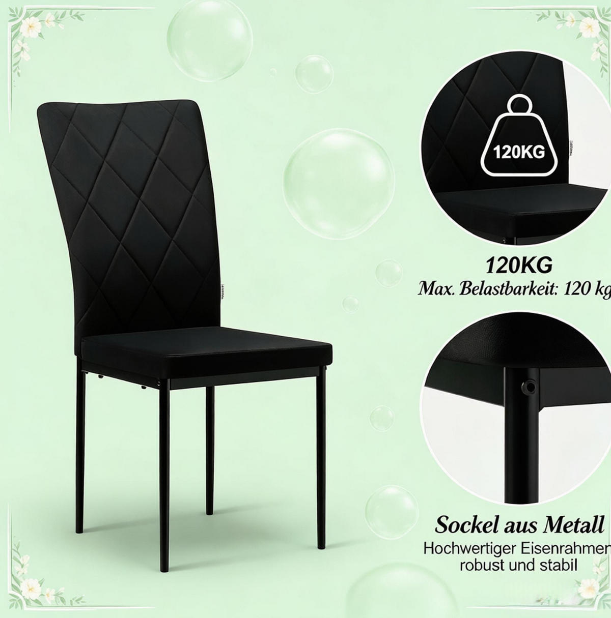 ESSSTUHL 4er-Set Samt Schwarz - Schwarz, Metall (42.5/94.5/40cm) - Meubliv