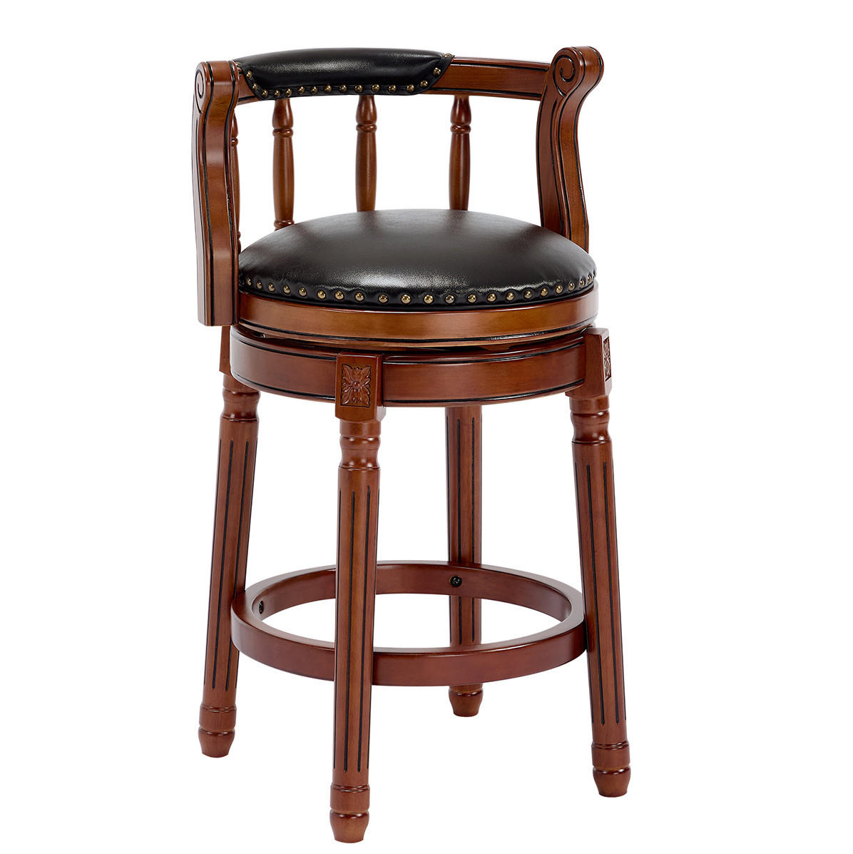 BARHOCKER drehbar Sitzhöhe ca. 66 cm Holz Genuine Leather Black - Schwarz, Holz (54.8/96/54.8cm) - Meubliv