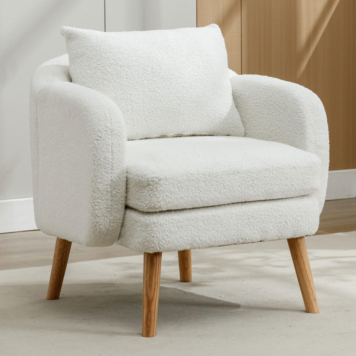 POLSTERSESSEL 71/72/71 cm aus Teddy-Samt in Weiß mit Kissen, bis 150 kg belastbar - Weiß, Textil (72/71/71cm) - BEAOK