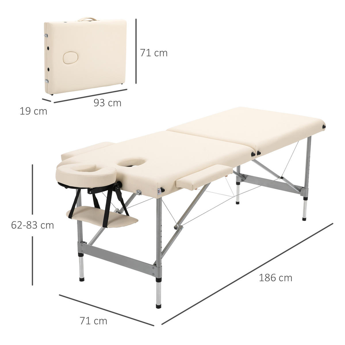 MASSAGELIEGE höhenverstellbar Beige - Beige, Metall (70/82/185cm) - HOMCOM