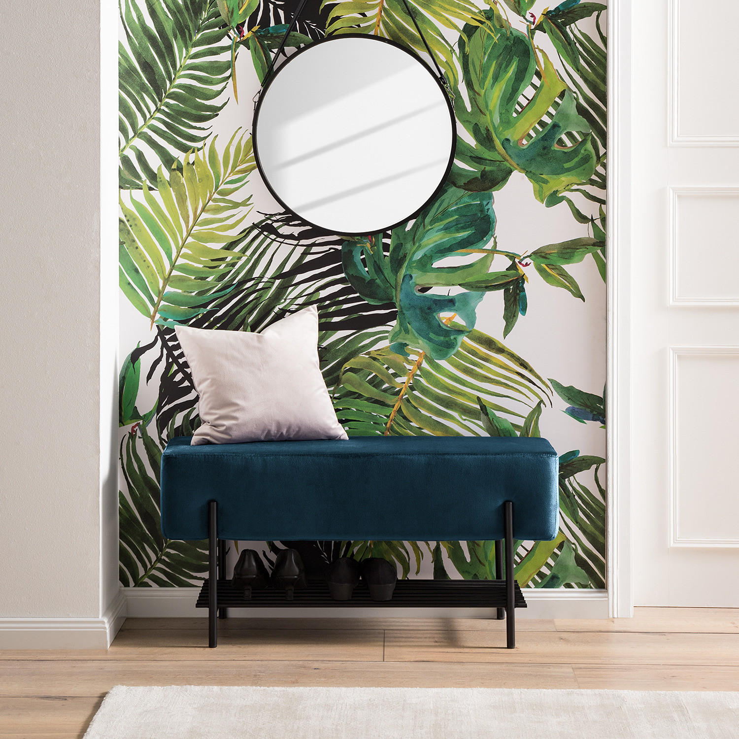 POLSTERBANK - Samt - Schwarz/Dunkelblau, Metall (90/46/34cm) - home24