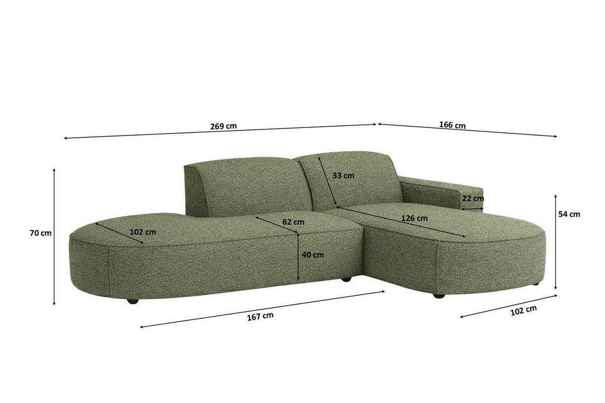 ECKSOFA Cursal Atelier, Stoff Artico, Moss, Rechts - Grün, Holz (269/166cm) - Kaiser Möbel