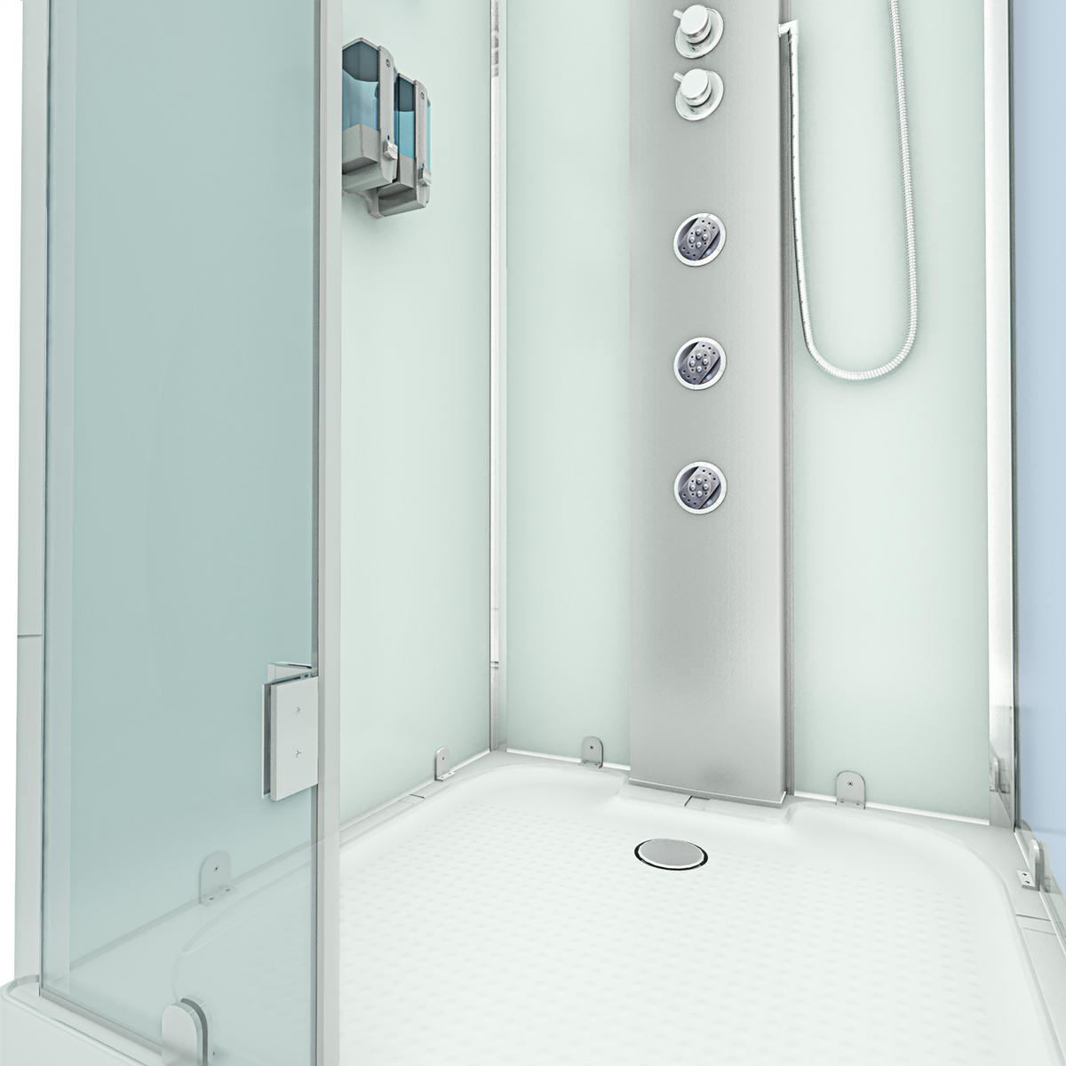 DAMPFDUSCHE Duschkabine D38-10L3-EC Weiß 90x90 - Weiß, Glas/Kunststoff (90/90/218cm) - AcquaVapore by Sandra Jentho