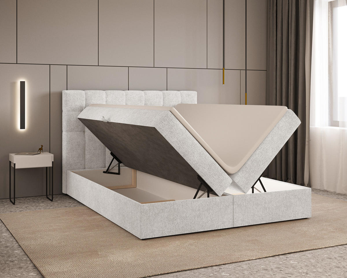 BOXBETT - Bett 05 OSLO - Aragon - 140x200 cm - mit Bettkasten und Komfort-Topper - Weiß, Holz (140/200cm) - ROYAL24_MARKT