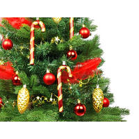 WEIHNACHTSBAUM künstlicher 60 cm mit LED-Beleuchtung, SANTA CLAUS, mit 29 Weihnachtsbaumschmuck, Pflanztopf mit Jutesack - Rot/Goldfarben, Kunststoff/Stein (40/60cm) - LAALU