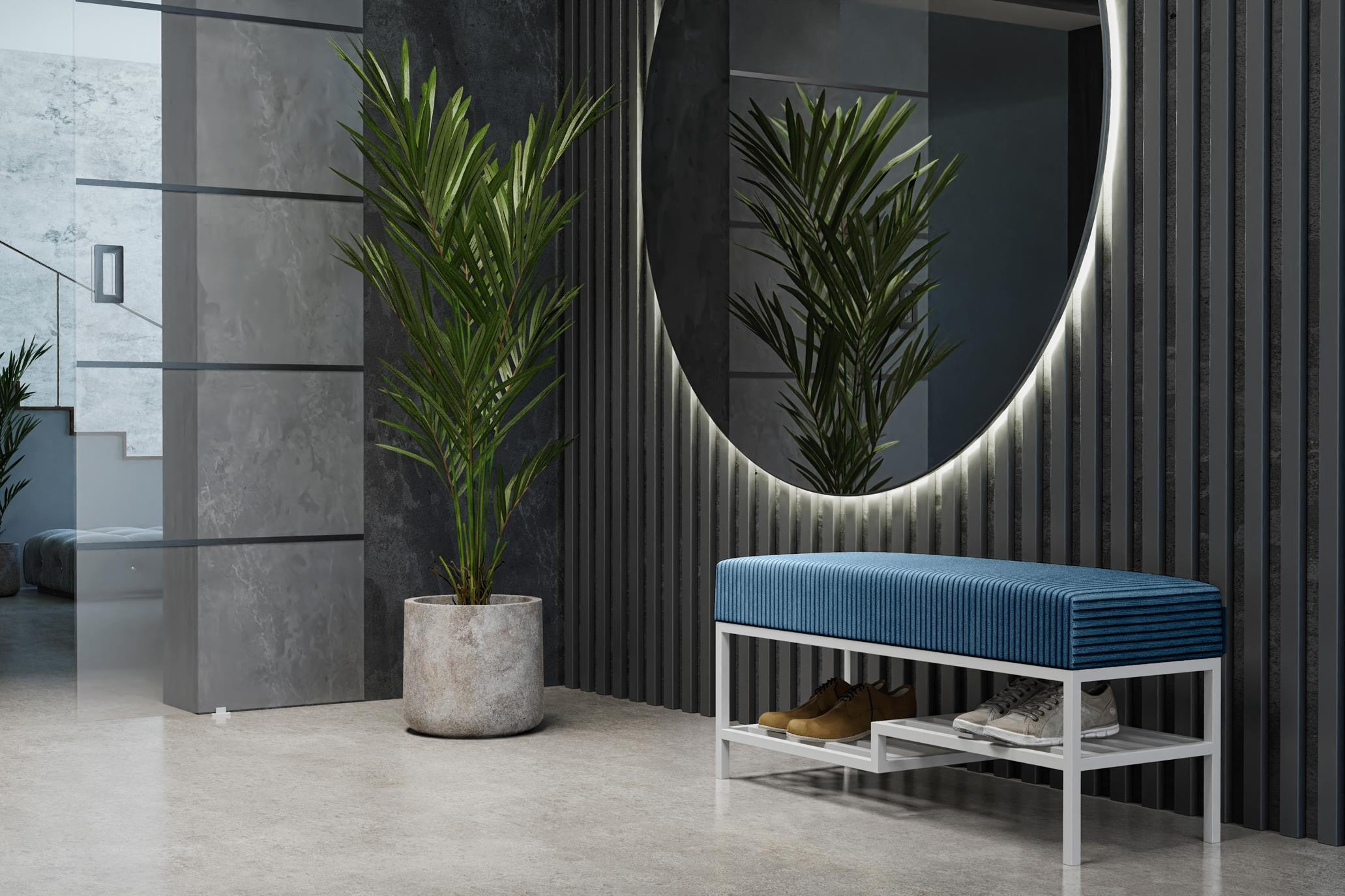 SITZBANK Mello 100 Dunkelblau, Weiße Beine, Cordstoff Bank mit Ablage - Dunkelblau/Weiß, Holzwerkstoff/Textil (100/45/35cm) - Bettso