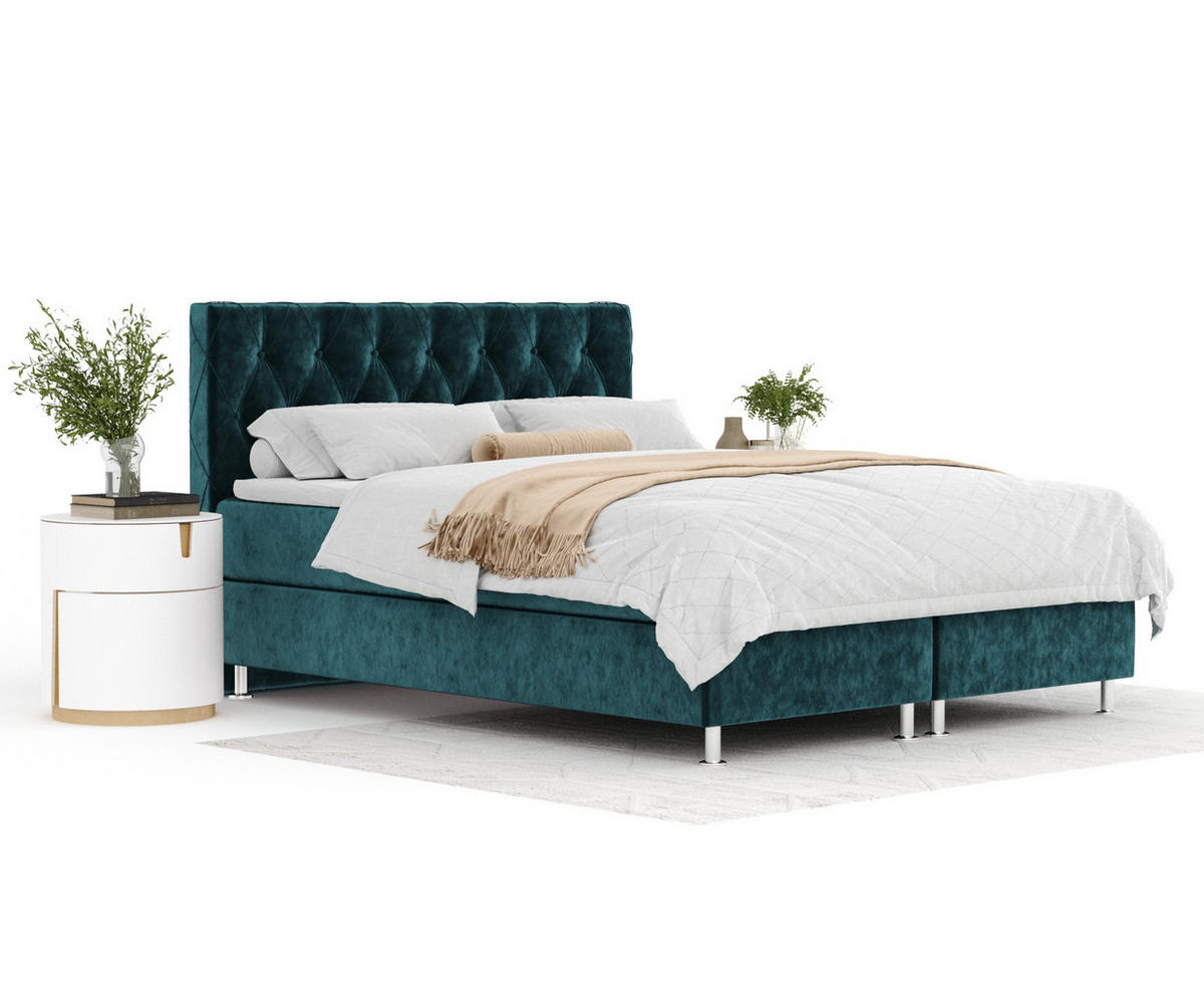 BOXSPRINGBETT Otus Türkisfarben 180/200 cm mit Latex-Topper - Türkis/Silberfarben, Holz/Holzwerkstoff (180/200cm) - Maison de Reve