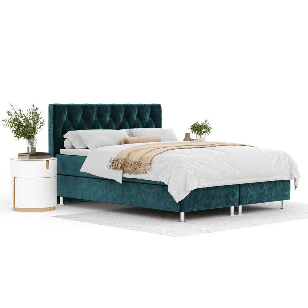 Thumbnail - Maison de Reve Boxspringbett, Türkis, Textil, Buche, Kiefer, H3, Höhe ca. 21 cm, 180x200 cm, Oeko-Tex® Standard 100, FSC...