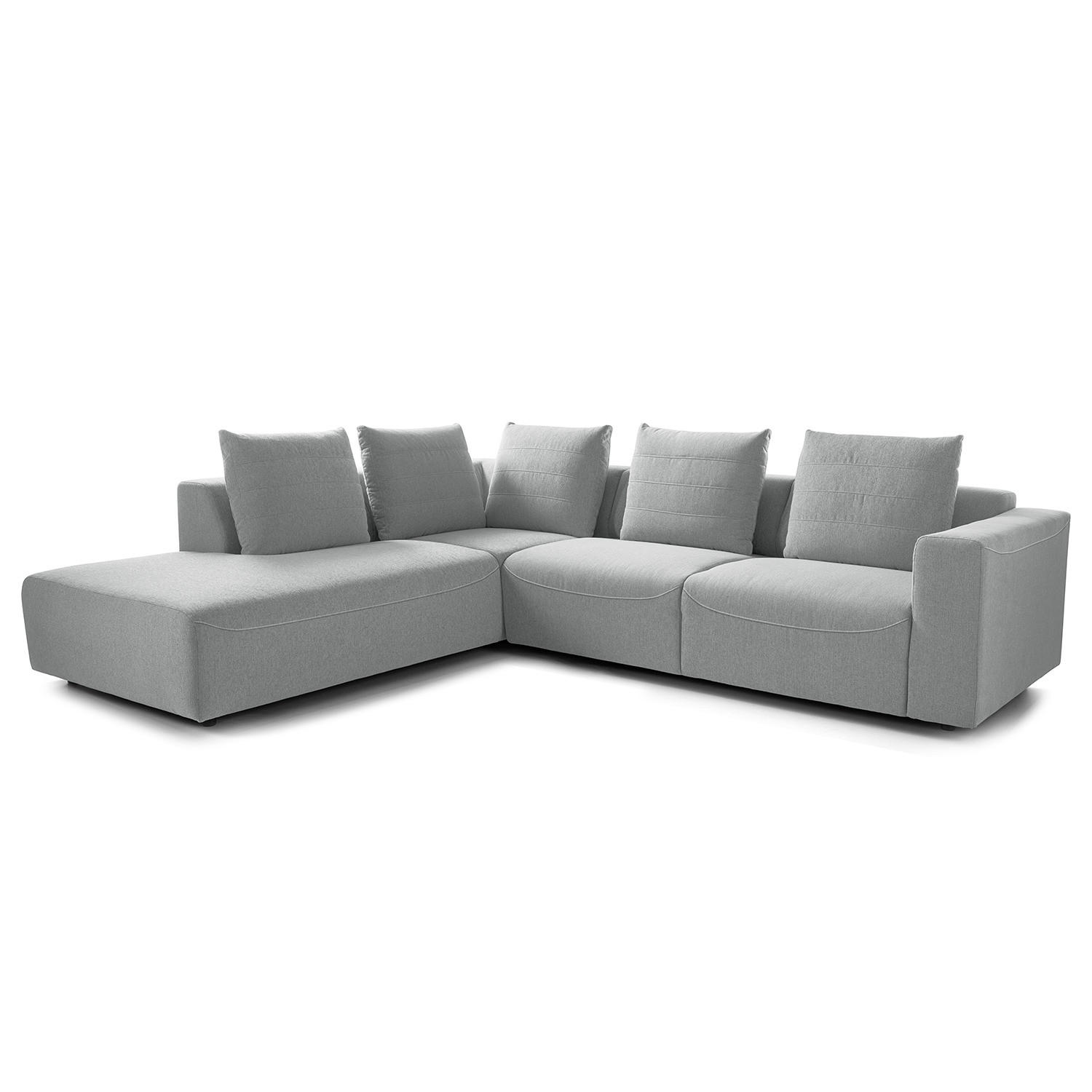 ECKSOFA mit Ottomane - Webstoff - Hellgrau/Schwarz, Kunststoff/Textil (283/237cm) - home24