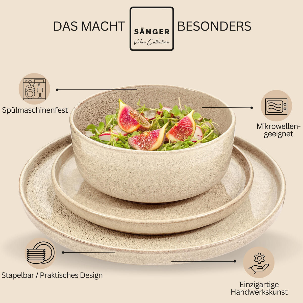TAFELSERVICE KAIRO MOCHA - 30 teilig aus Steingut - Beige, Keramik (70/30/70cm) - Sänger