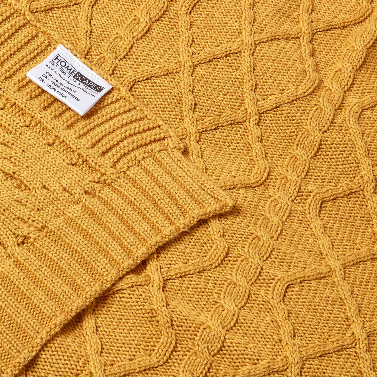 STRICKDECKE 150/200 cm, Baumwolle mit Rautenmuster - Dunkelgelb, Textil (150/200cm) - Homescapes