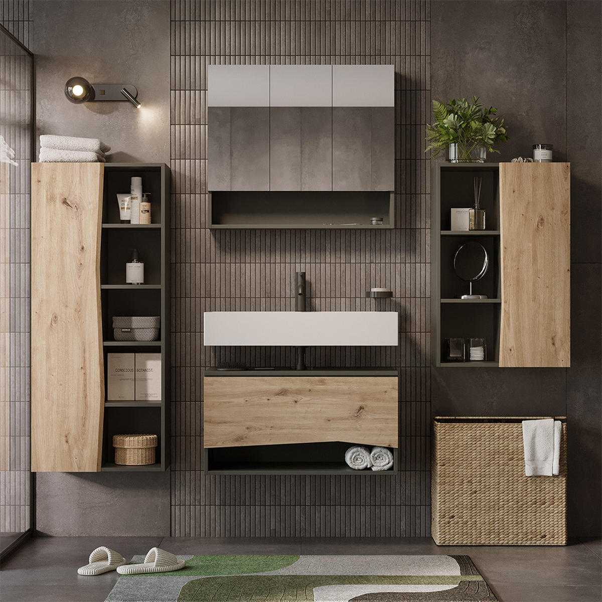 BADMÖBEL-SET Willow Artisan 4 Teile - Anthrazit/Hellgrau, Holzwerkstoff (80/42.8/43cm) - Vicco