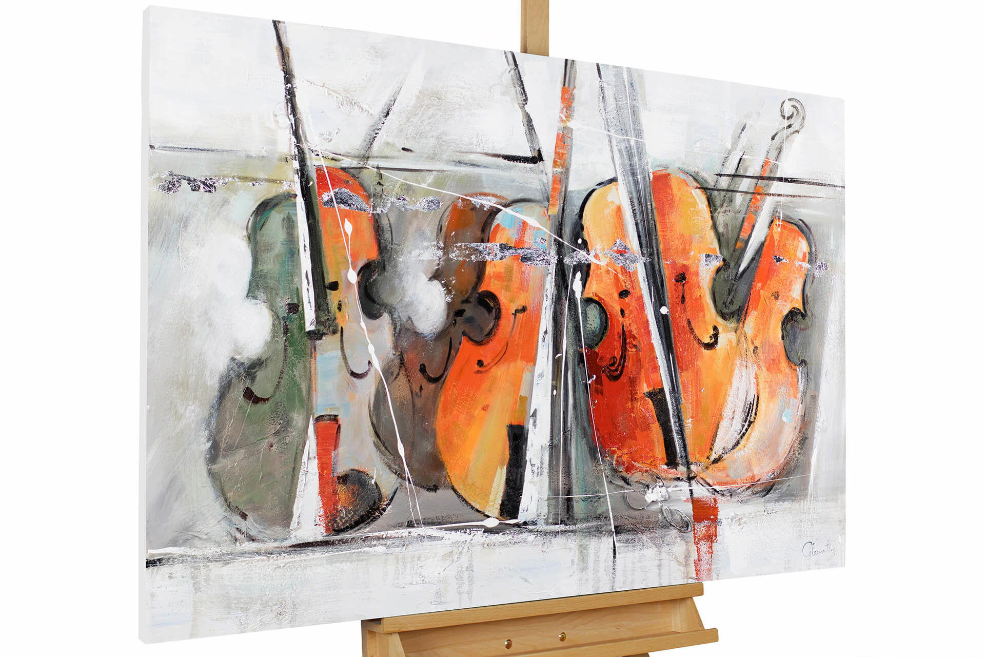 ACRYLBILD HANDGEMALT 120/80 cm - Orange/Grau, Holz/Textil (2/80cm) - KUNSTLOFT