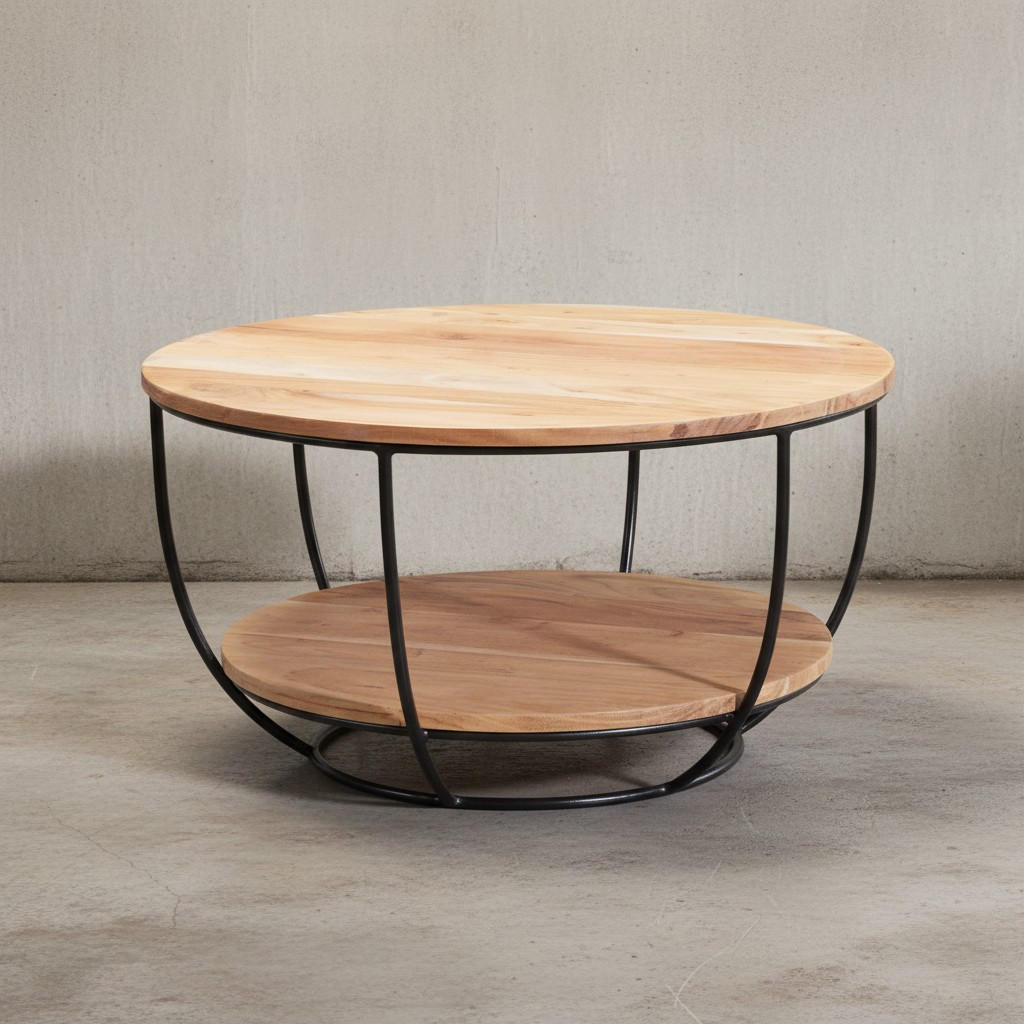 COUCHTISCH Industrial, Akazienholz mit schwarzen Edelstahlbeinen, handgefertigt - Beige/Schwarz, Holz/Metall (60/60/34cm) - KADIMA DESIGN