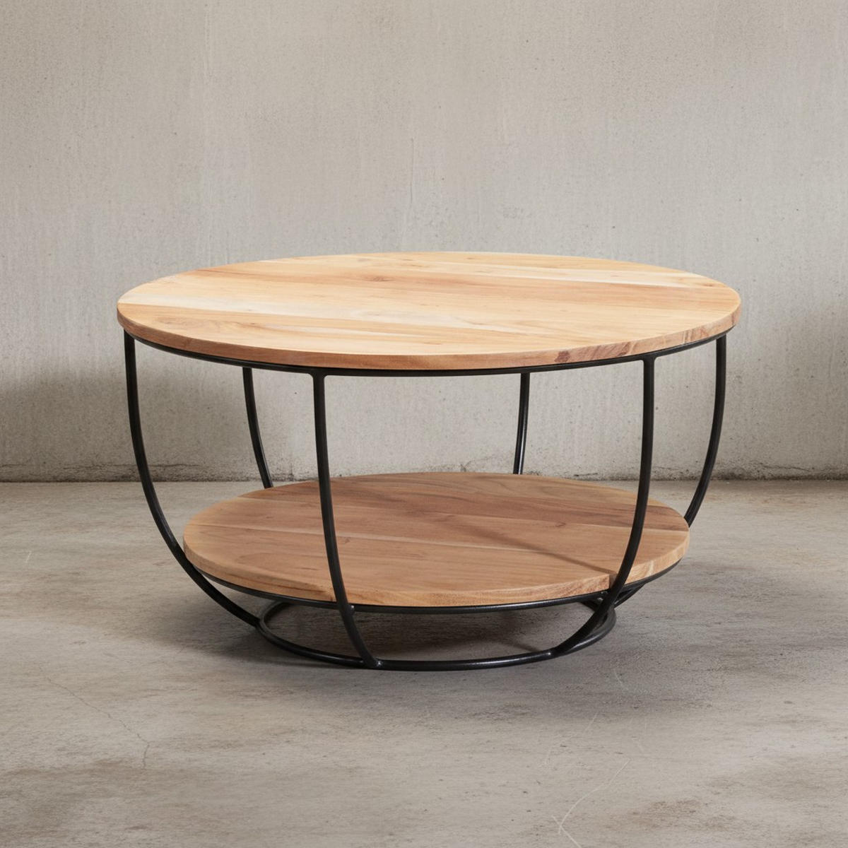 COUCHTISCH Industrial, Akazienholz mit schwarzen Edelstahlbeinen, handgefertigt - Beige/Schwarz, Holz/Metall (60/60/34cm) - KADIMA DESIGN