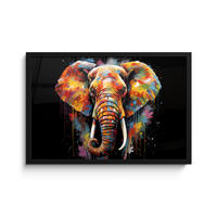 POSTER MIT RAHMENGERAHMTES BILD Elefant - Graffiti - Schwarz - Tiere - Farben 60x40 cm - Schwarz, Papier (60/40cm) - MuchoWow