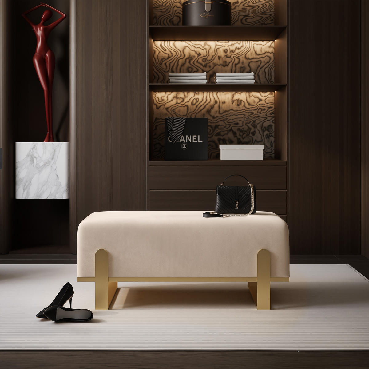 POLSTERBANK MARA 100 cm Gold / Beige ,Metallgestell - Beige, Metall (100/47/35cm) - Idohome