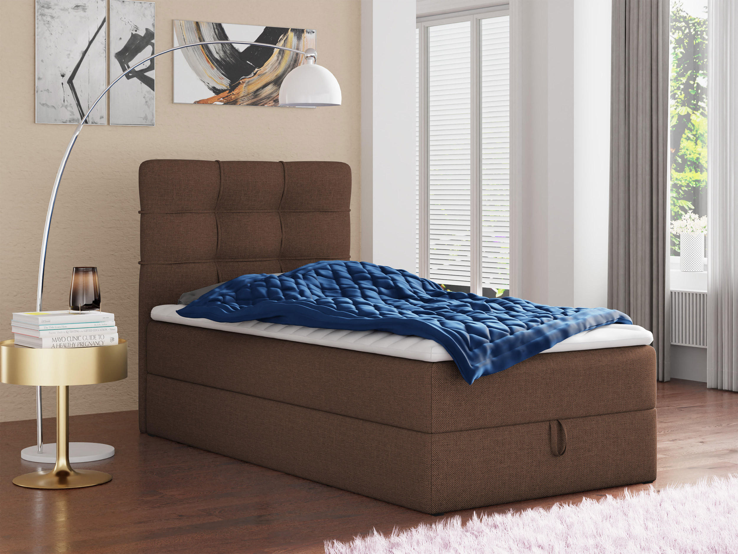 BOXBETT Best Mini - 90x200 - braun (Inari 24, Webstoff) - Schwarz/Braun, Holz/Holzwerkstoff (90/200cm) - Sofnet
