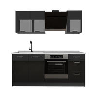 SINGLEKÜCHE R-Line, Schwarz Hochglanz/Anthrazit, 180 cm Arbeitsplatte Marmor - Schwarz Hochglanz/Anthrazit, Holzwerkstoff (180/206.8/60cm) - Vicco