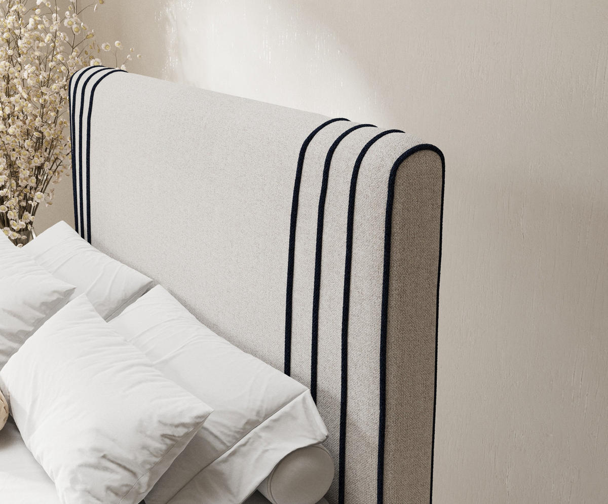 BOXSPRINGBETT Casone Hellbeige/Marineblau 200/200 cm mit Latex-Topper - Beige/Silberfarben, Holz/Holzwerkstoff (200/200cm) - Maison de Reve