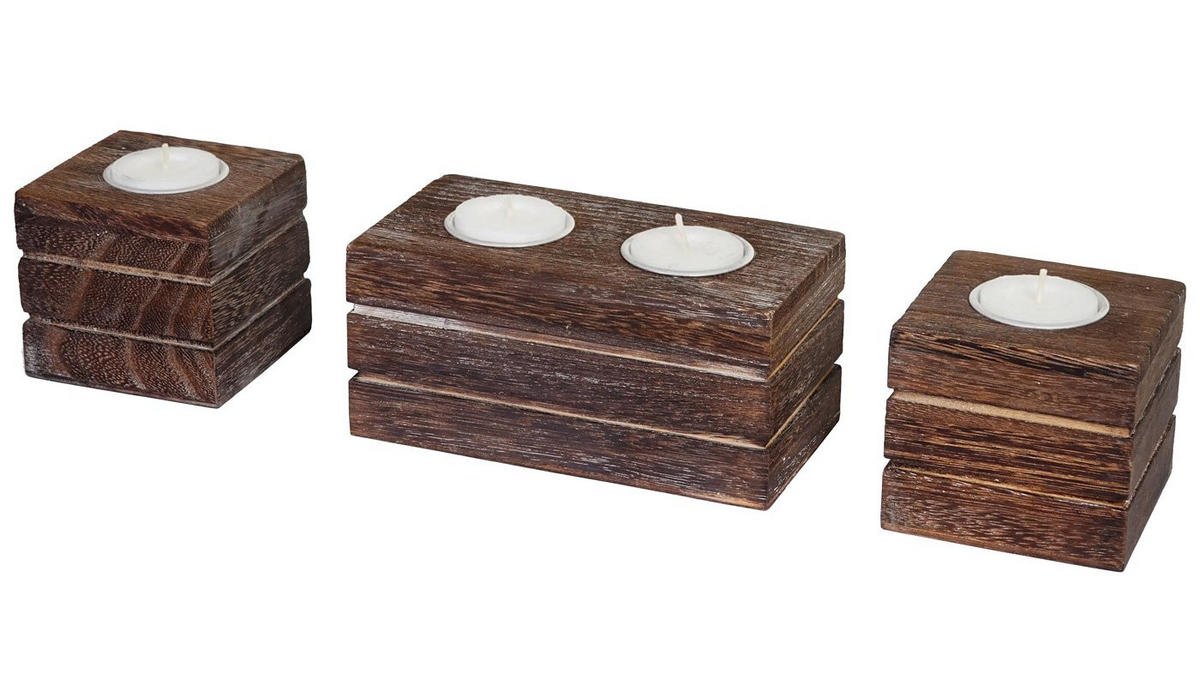 SET SVÍČKY Hnědá 3ks sada - hnědá, dřevo (7cm) - MCW