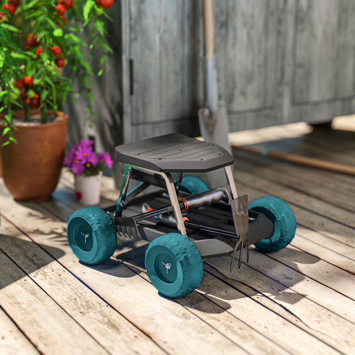GARTENROLLSITZ DE-13843 mit Werkzeugablage Dunkelgrün - Dunkelgrün, Kunststoff (49/32/50cm) - ComfortXL