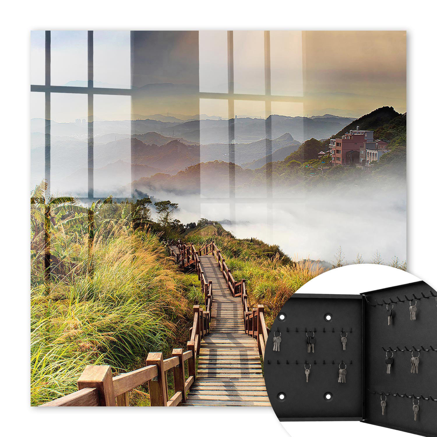 SCHLÜSSELBOX Schwarz 30x30 cm- Türöffnung nach rechts - Bergzauber - Grün, Metall (30/30/5cm) - TULUP