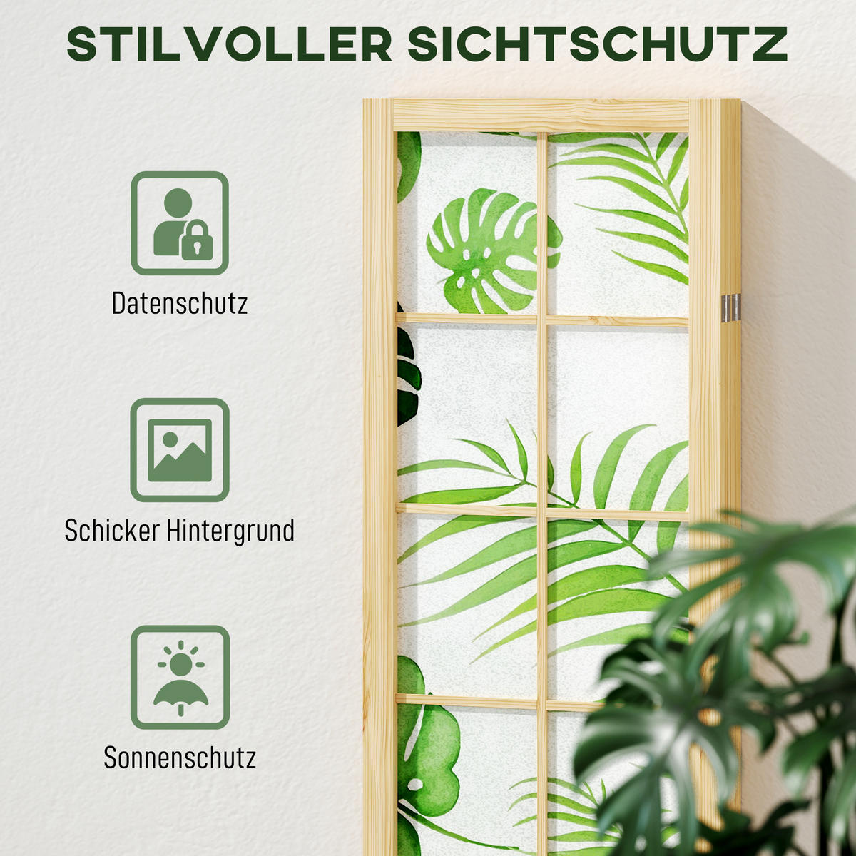 PARAVENT 4 TLG. faltbar aus Kiefernholz 160/170 cm - Multicolor, Holz (1.8/170/160cm) - HOMCOM