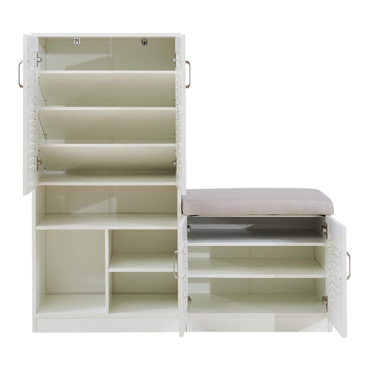 SCHUHSCHRANK Løten mit Sitzbank - Grau, Holzwerkstoff/Kunststoff (120/120/36.5cm) - [en.casa]