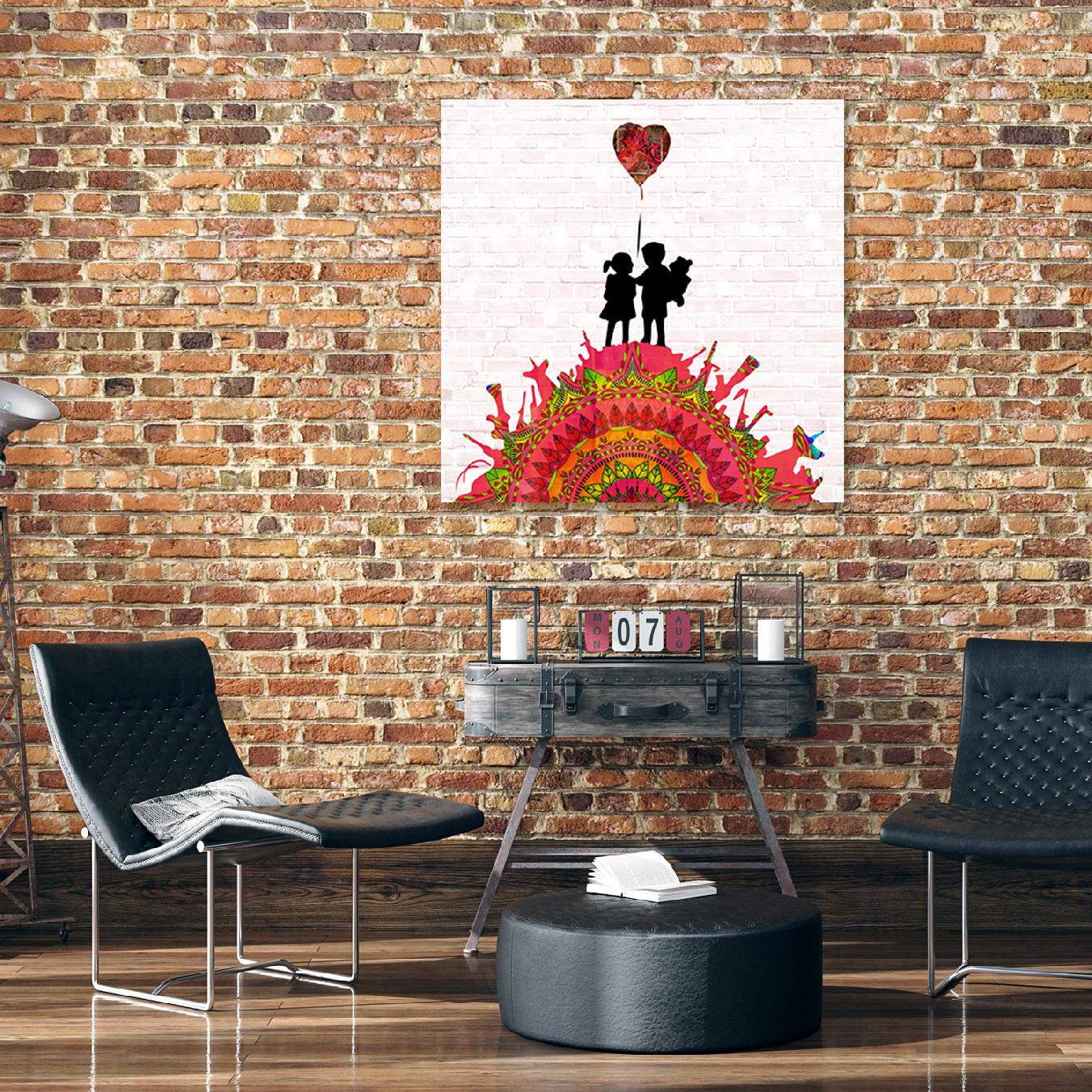 WANDBILD banksy kinder auf waffen - Pink, Textil (50/50cm) - Feeby