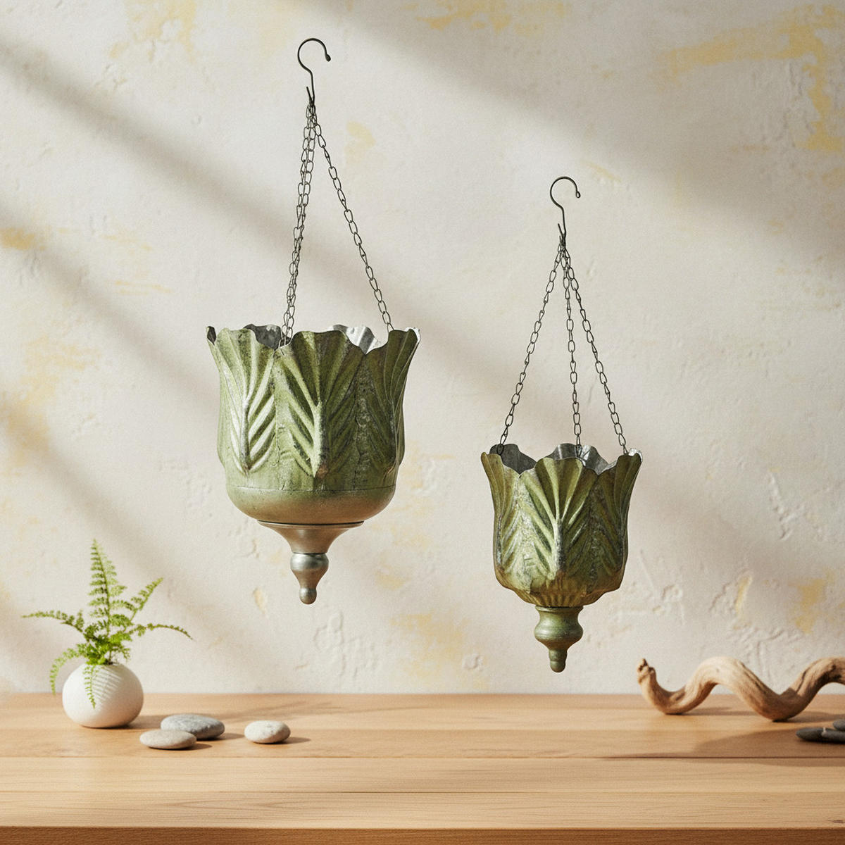 BLUMENTOPF Marina 2er Set Grün 23/23/32 cm Metall - Grün, Metall (23/32/23cm) - Mondex