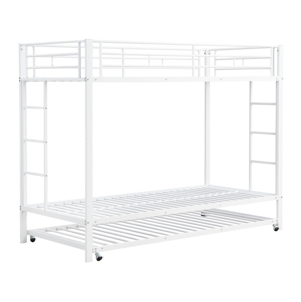 ETAGENBETT 90/200 cm mit Ausziehbett, hohem Sicherheitsgeländer und Metallrahmen, Weiß - Weiß, Metall (90/200cm) - Redom