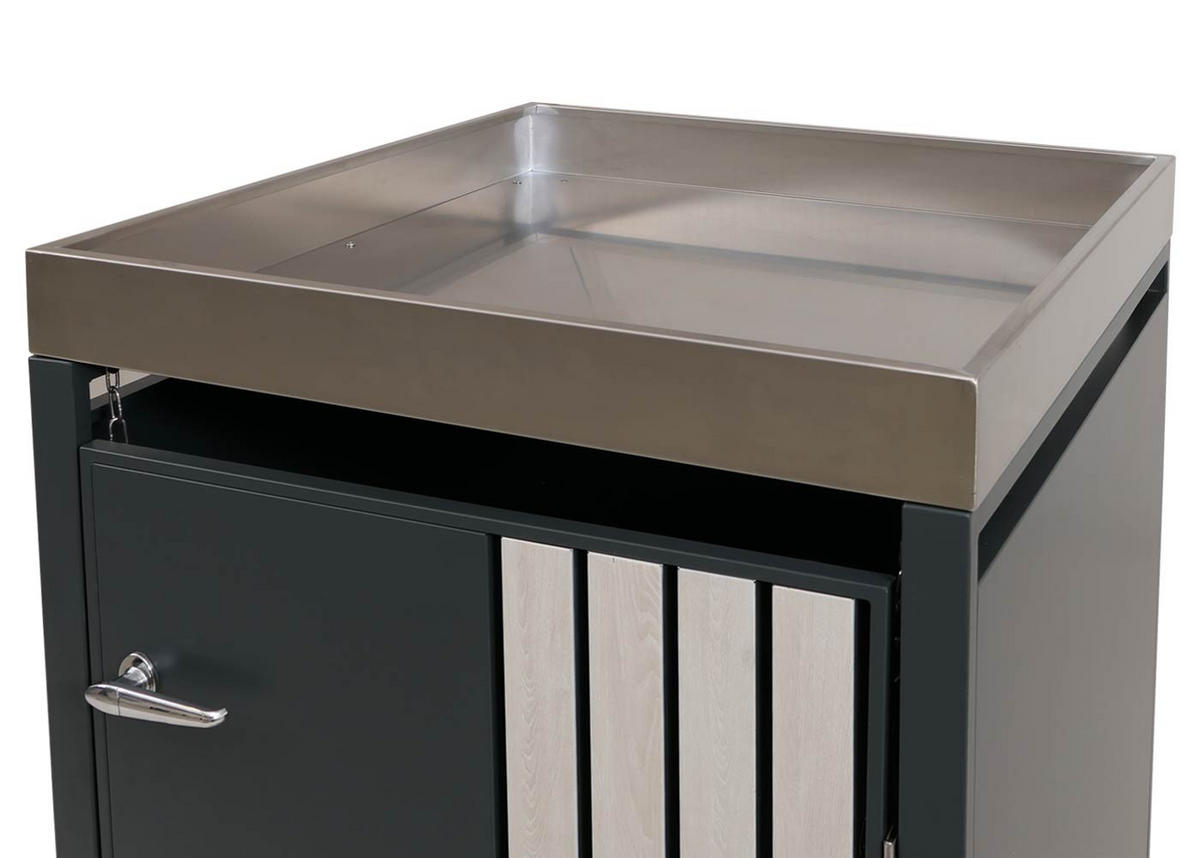 MÜLLTONNENBOX 1er mit Pflanzkasten HxBxT 125x68x84cm Anthrazit Holzoptik hell - Anthrazit, Metall (68/125/84cm) - PROREGAL