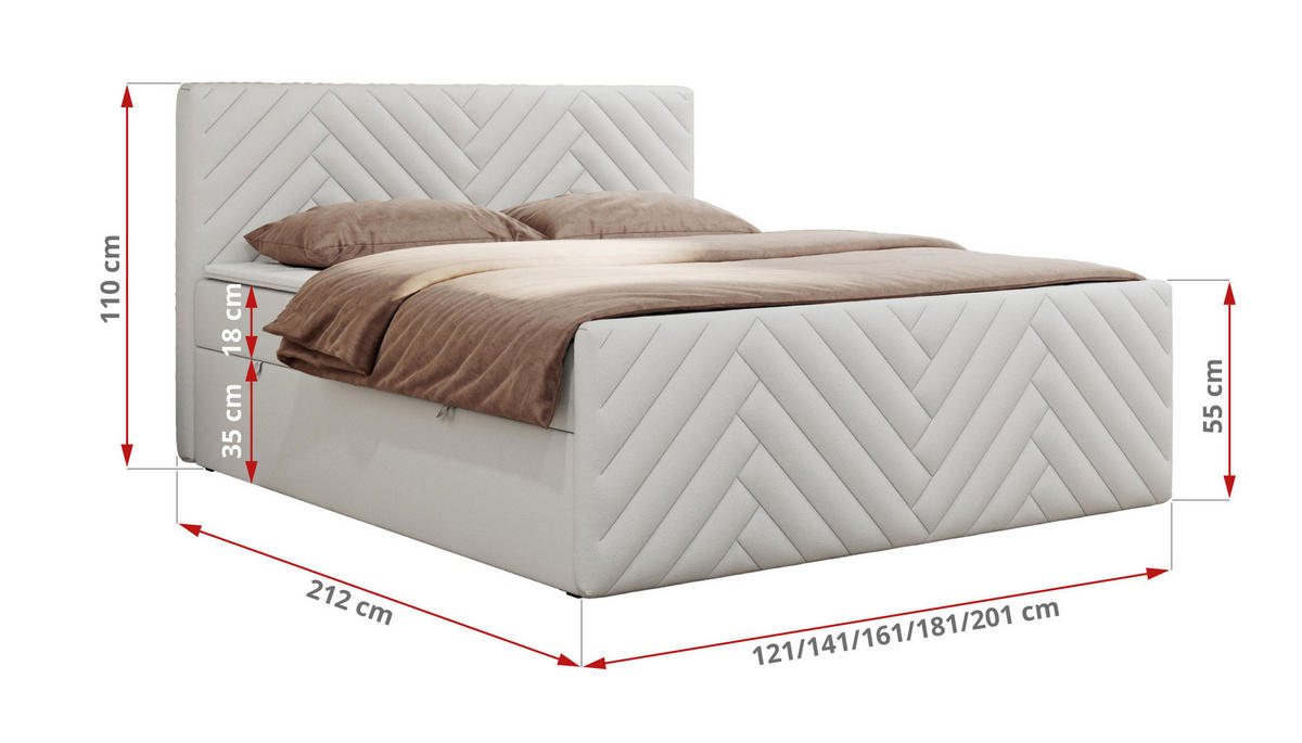 BOXBETT PARIS DUO 120/200 - Weiß Kunstleder - H3 - Weiß, Holz/Textil (120/200cm) - MKS