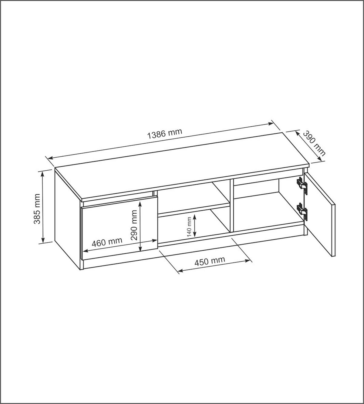 TV Schrank 140 cm Weiß 138,6x39x38,5 cm - Weiß, Holzwerkstoff (138.6/39/38.5cm) - Mobelsta