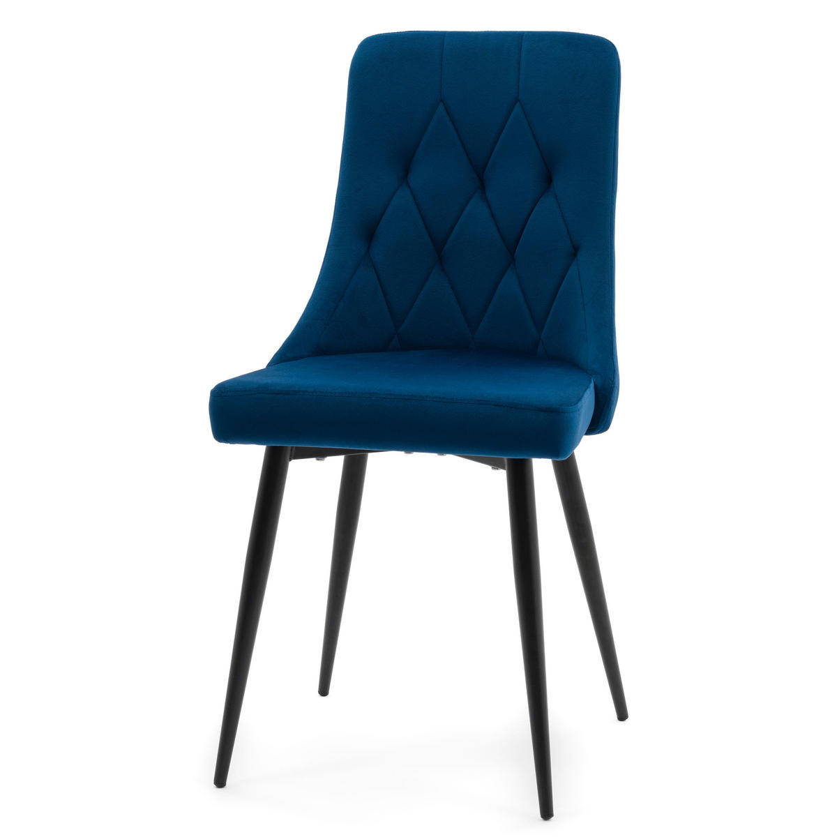 STUHL CAREN gepolstert mit Steppung - dunkel blau - Samt Velours - Schwarz/Dunkelblau, Metall (50/94/65cm) - NEW HOME