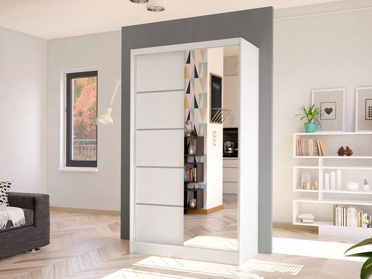 SCHWEBETÜRENSCHRANK Diego III - Weiß, Holzwerkstoff/Metall (100/200/58cm) - MIRJAN24