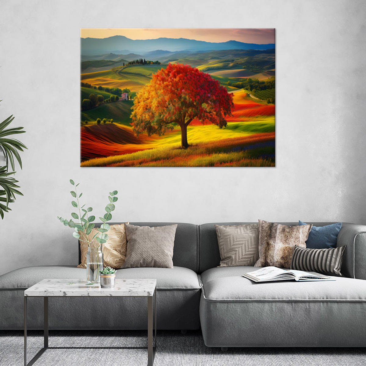 WANDBILD toskana landschaft baum natur - Multicolor, Textil (100/70cm) - Feeby