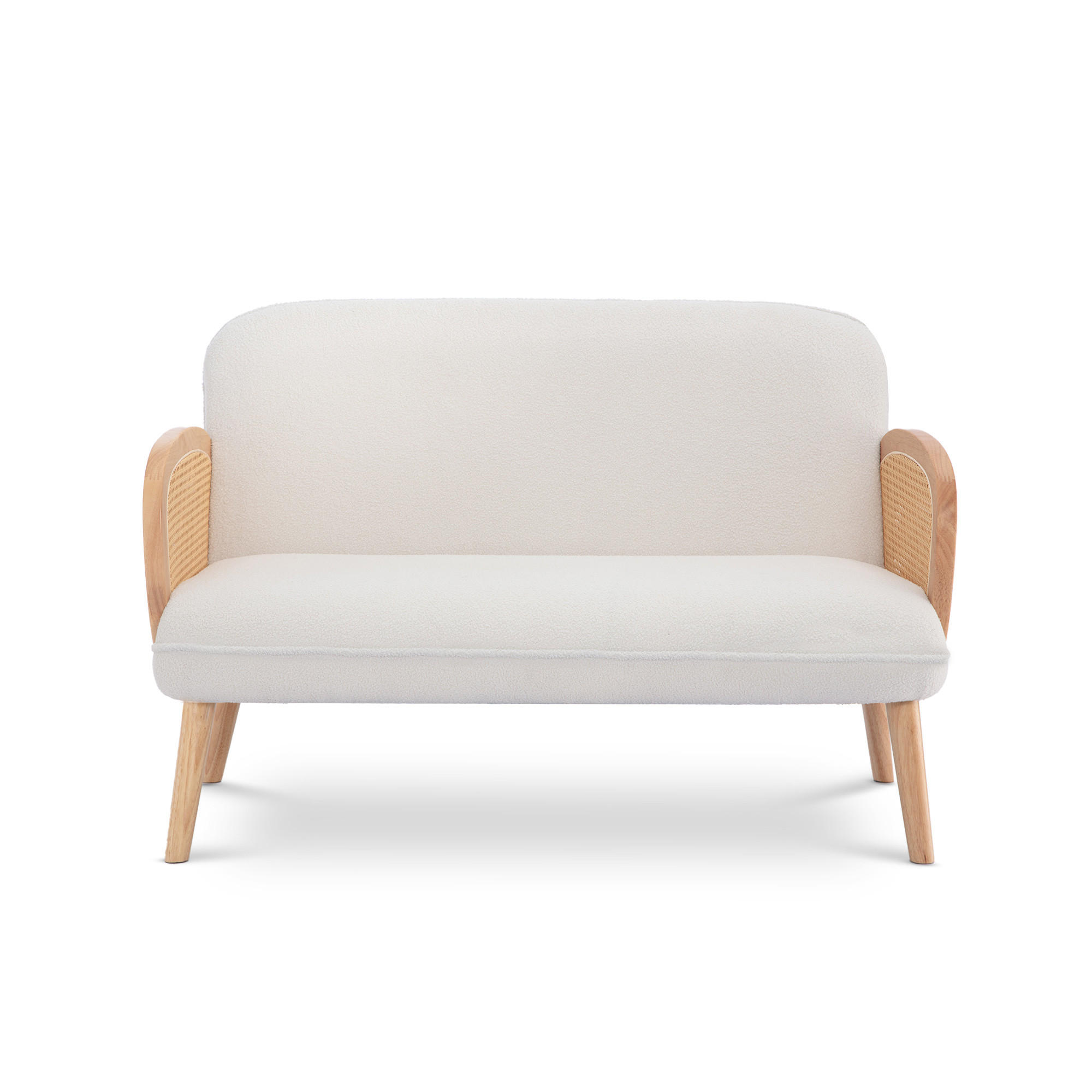 2-SITZER-SOFA Rosi Böhmisches in Cannage und weißem Frottee - Weiß/Akaziefarben, Holz/Holzwerkstoff (125/83/79cm) - Sicaan