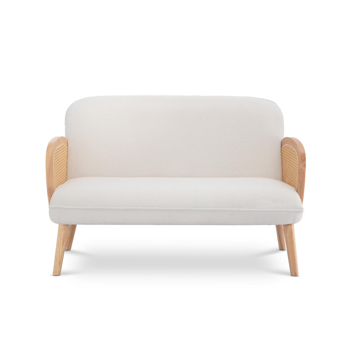2-SITZER-SOFA Rosi Böhmisches in Cannage und weißem Frottee - Weiß/Akaziefarben, Holz/Holzwerkstoff (125/83/79cm) - Sicaan