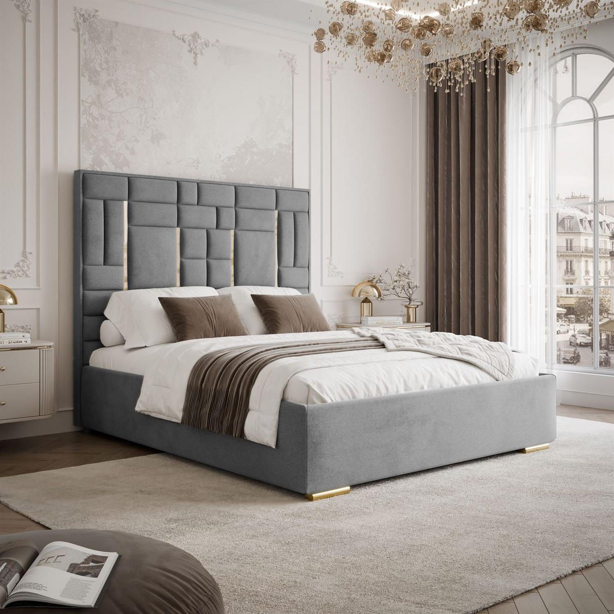 POLSTERBETT BRIGITTE GOLD mit Bettkasten 140x200 cm Element 23 - Grau, Textil (140/200cm) - Lookway
