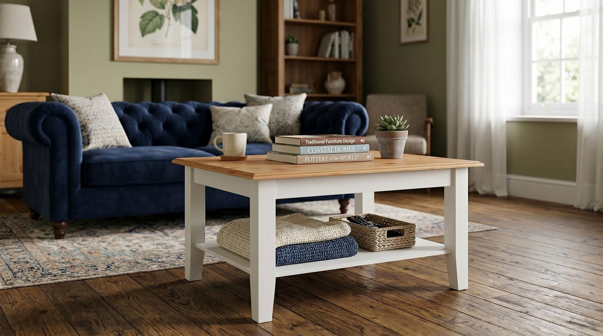COUCHTISCH Belluno Elegante Kiefer weiß (RAL9010) lackiert / Kiefer Natur gebeizt 70 / 70 / 48cm - Weiß/Kieferfarben, Holz (70/70/48cm) - Feldmann-Wohnen