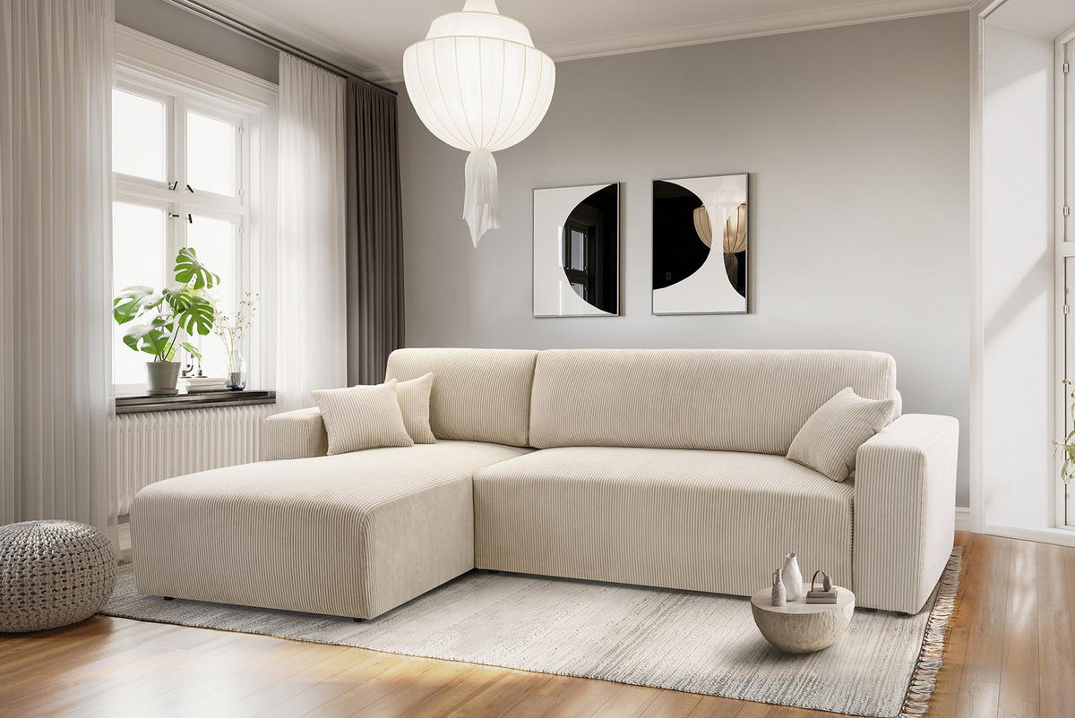 ECKSOFA PULA CORD BEIGE - Beige/Schwarz, Kunststoff/Textil (279/187cm) - Luxkor24