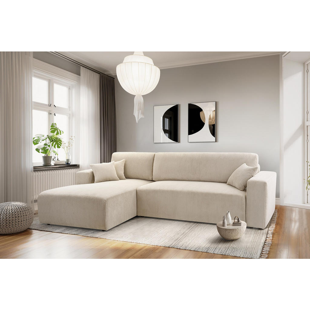 Thumbnail - Luxkor24 Ecksofa, Beige, Textil, Ottomane links, L-Form,L-Form, 279x187 cm, Wohnzimmer, Sofas & Couches, Wohnlandschafte...