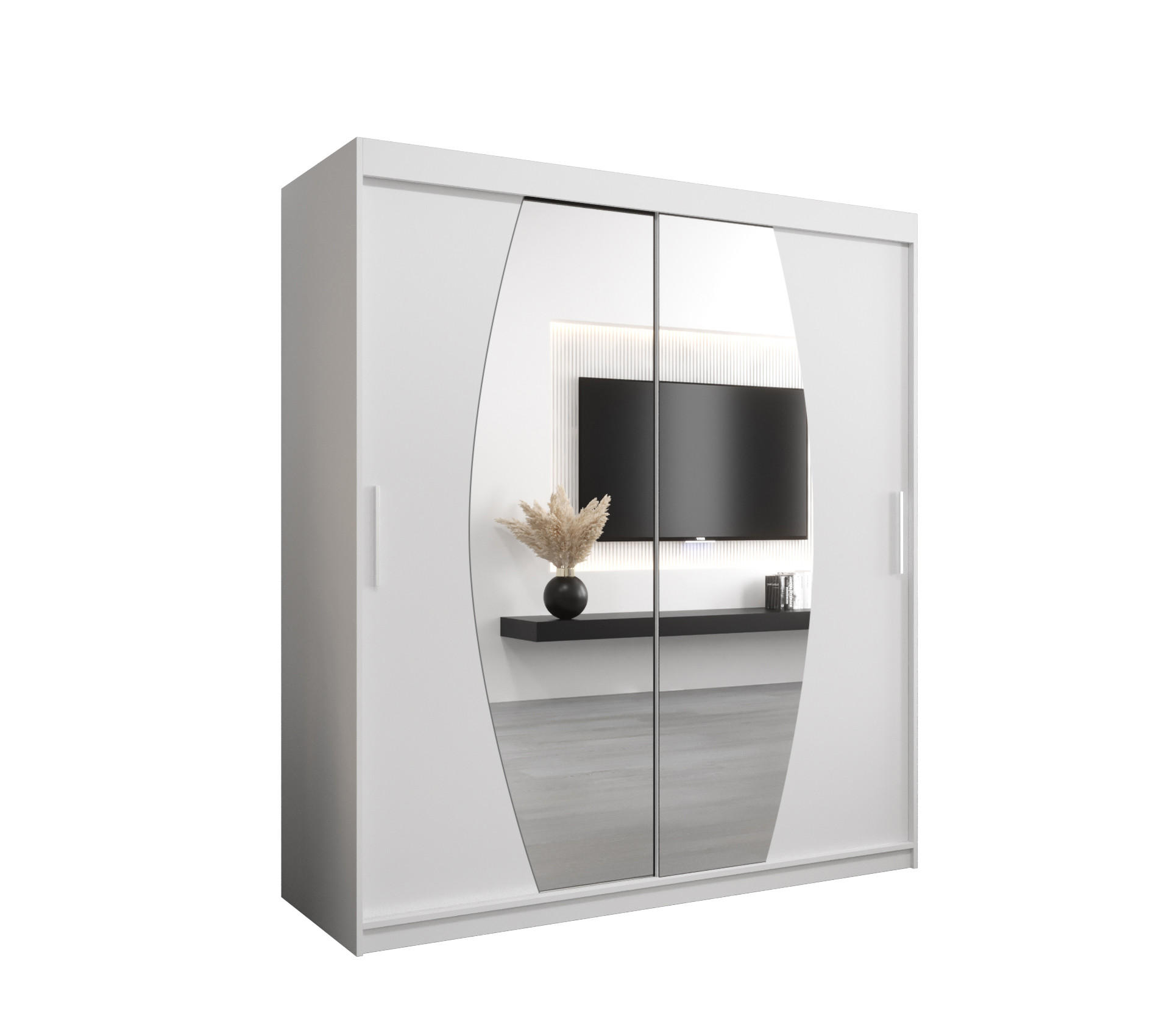 Abiks Möbel Schwebetürenschrank Weiß, Weiß 180x200x62 cm