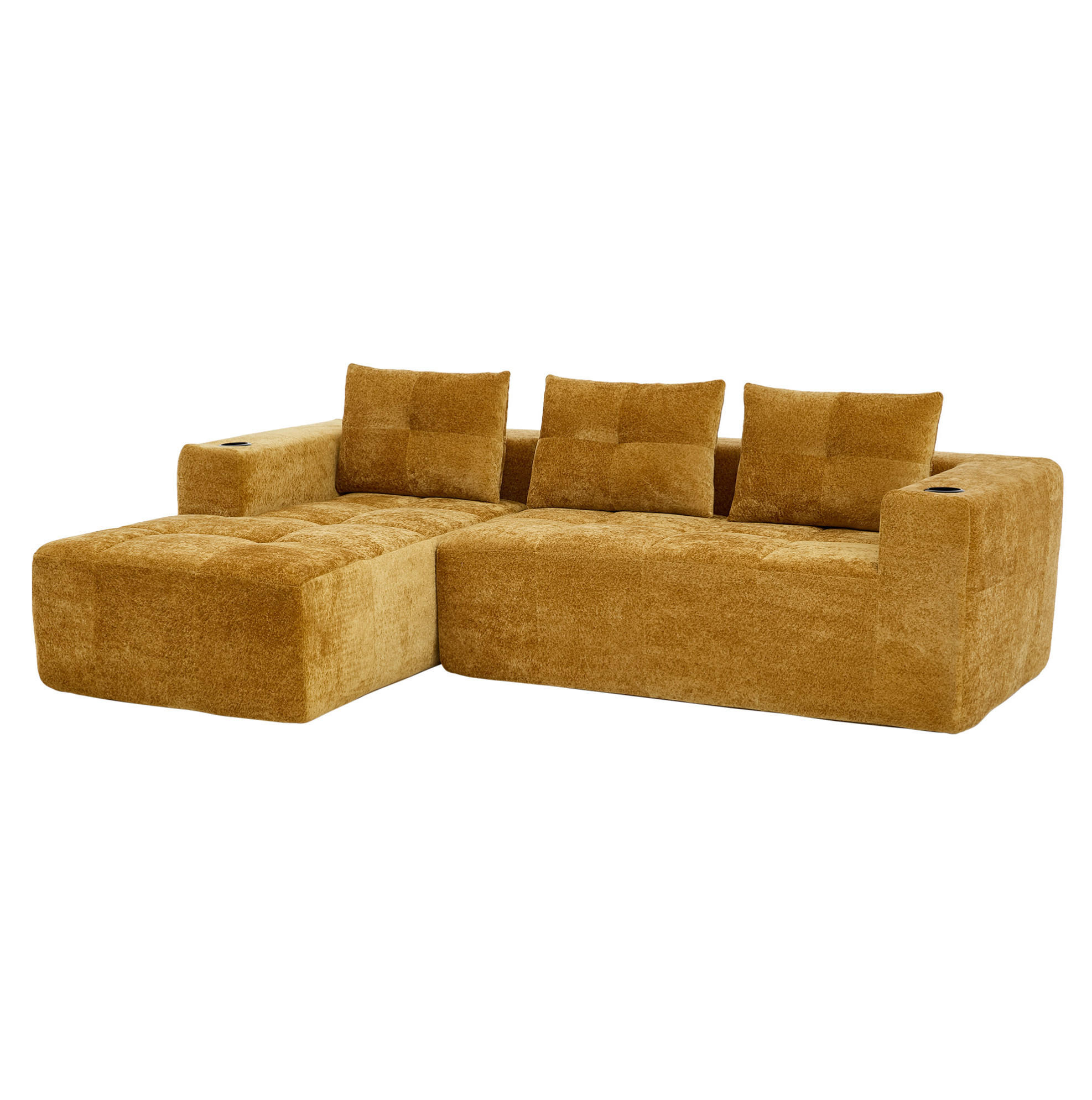 ECKSOFA 258 cm mit Becherhaltern, tiefem Sitzkomfort und Chenille-Bezug, Gelb - Gelb, Textil (258/163cm) - Redom