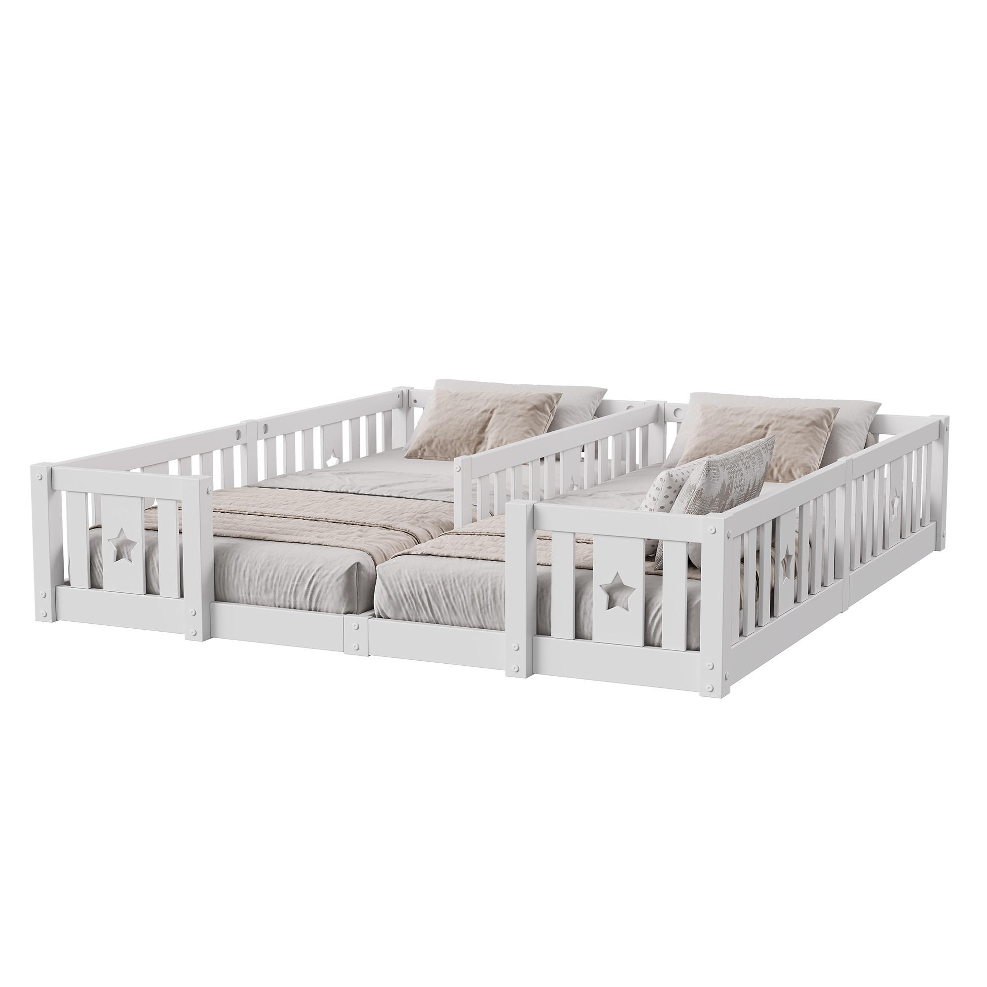 POLSTERBETT 90x200cm weiß Massivholz, Sicherheitsgitter, Montessori-Stil - Weiß, Holz