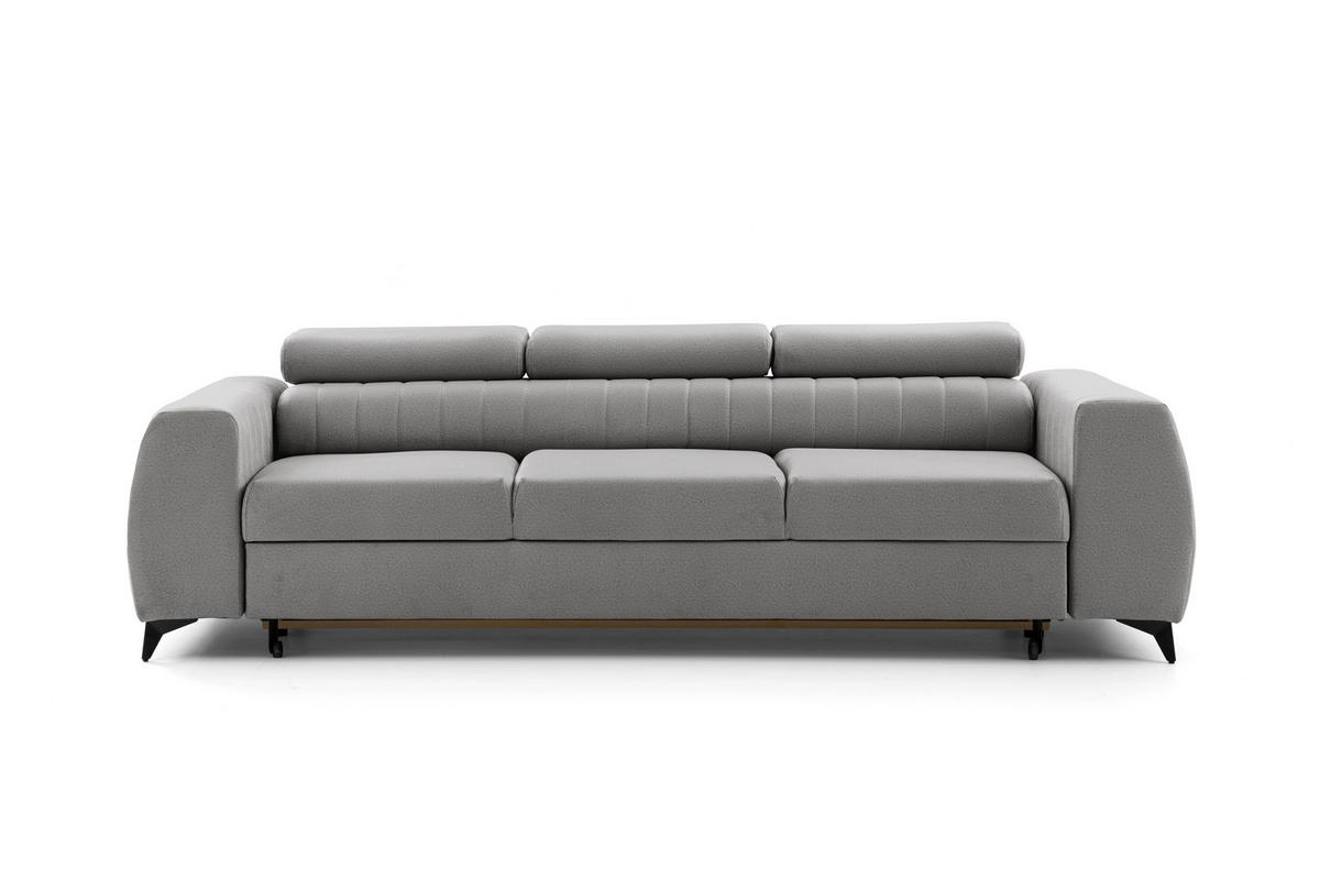 3-SITZER-SOFA PIERO mit Schlaffunktion 125x195 Velours Hellgrau - Hellgrau/Schwarz, Holz/Textil (260/90/100cm) - Muffo